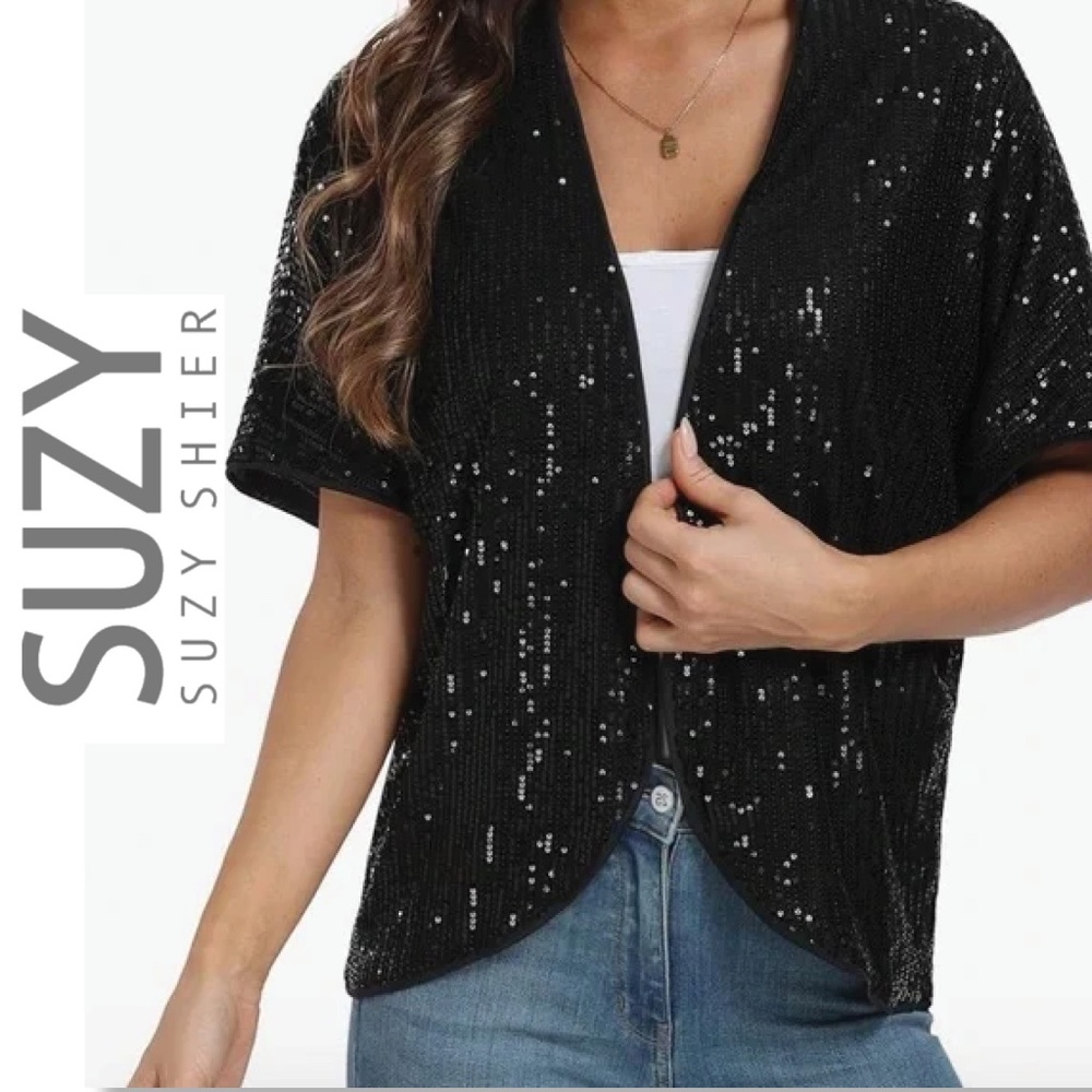 Black Sequin open top & FREE cami | Large